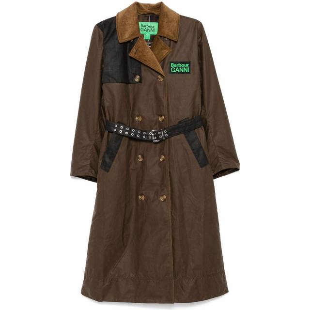 Barbour - wax-coated trench coat - women - Organic Cotton/Organic Cotton/Recycled Polyester - 16 - Brown