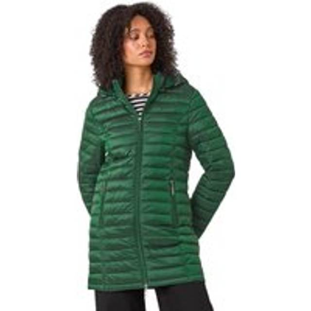 Longline Quilted Hooded Puffer Coat - Green - Size 12 - Roman
