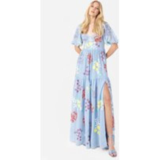 Maya Deluxe Floral Thigh Split Maxi Dress, Blue/Multi