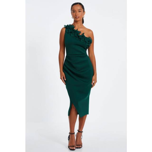 Petite One Shoulder Ruched Midi Dress - Green - Size 10 - Quiz