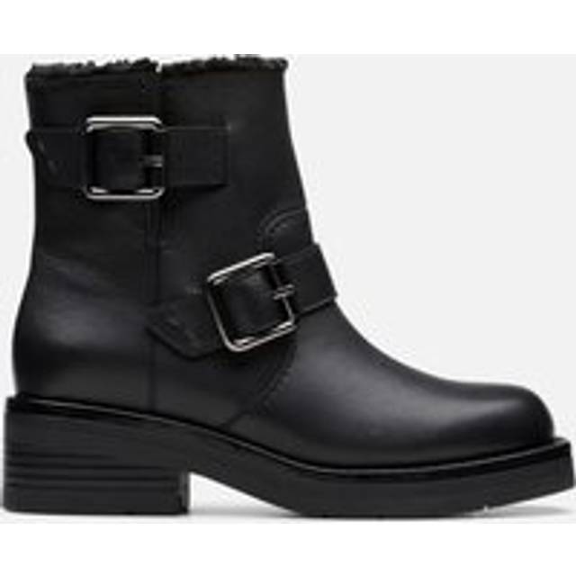 Clarks Women's Rebelle Buckle Leather Biker Boots - UK 6 - Black