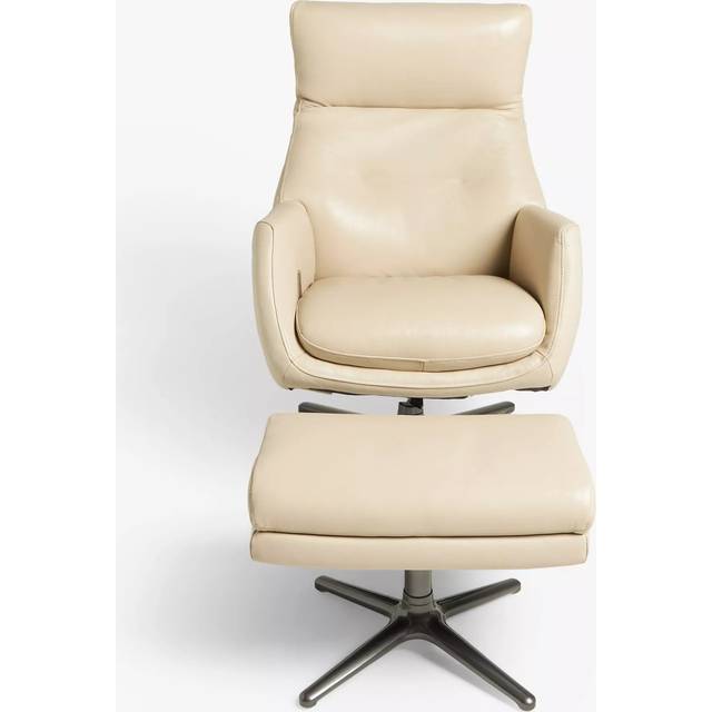 John Lewis Ease Leather Recliner Armchair and Footstool, Stone Leather
