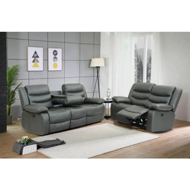 Milano Leather Recliner Sofa Set 3+2 - Grey - One Size