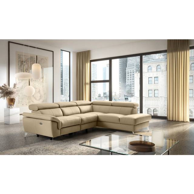 Debanos Vegan Leather Corner Electric Reclining Sectional with Storage - Beige (97cm H X 265cm W X 210cm D)