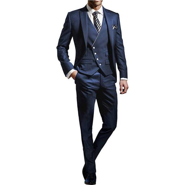 (navy blue, 5XL) Men's Suits Slim Fit, 3 Piece Suit for Men Tuxedo Suit Set