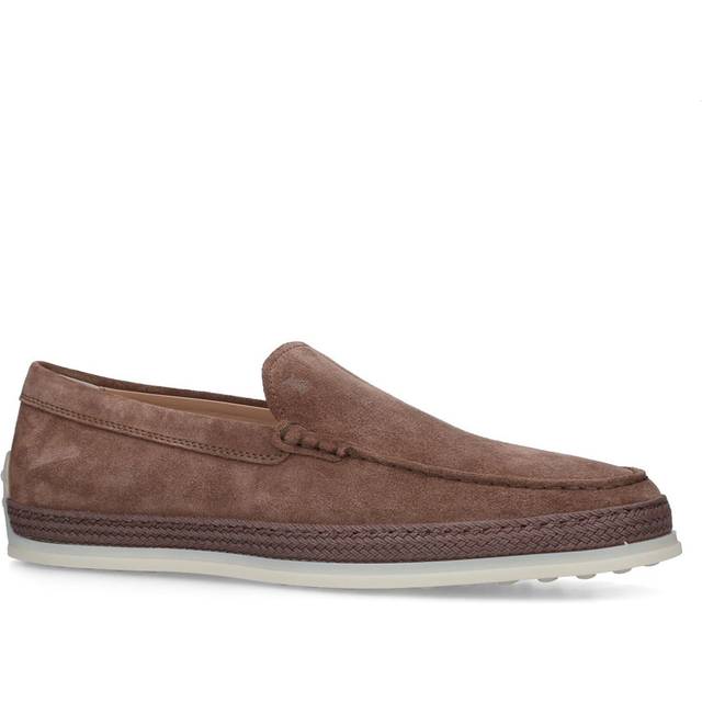 Tods Dark Brown Raffia-trimmed Suede Loafers Eur 40 / 6 Uk Men