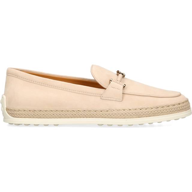 Tods Womens Tan Gomma Brand-plaque Suede and Raffia Loafers Eur 37 / 4 Uk Women - TAN
