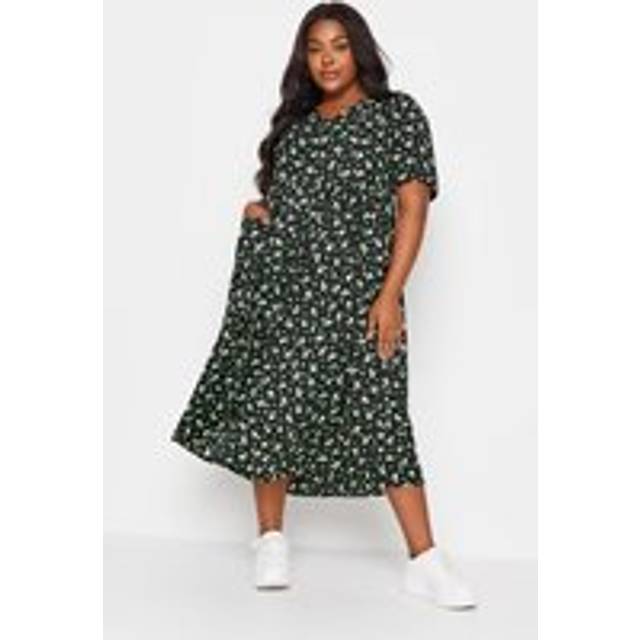 Yours Curve Black Daisy Print Smock Midaxi Dress, Women's Curve & Plus Size, Yours - 20