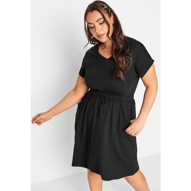 Yours Curve Black Cotton Tshirt Dress, Women's Curve & Plus Size, Yours - 18