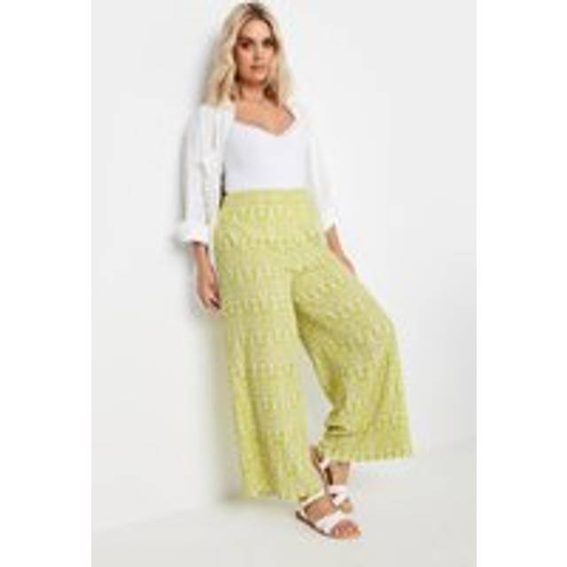 Yours Curve Yellow Ikat Print Textured Wide Leg Trousers, Women's Curve & Plus Size, Yours - 18