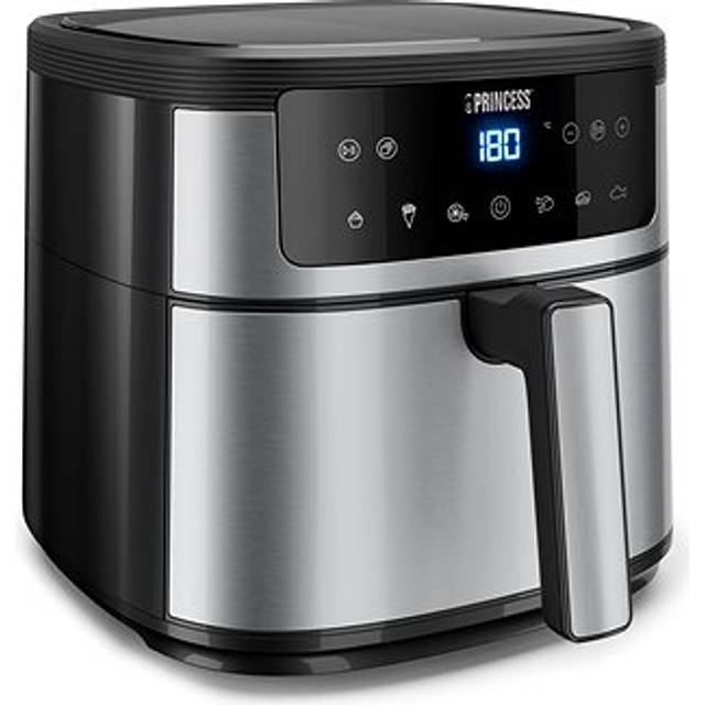 Princess Airfryer Varmluftsfritös 6 l 1500 W med display, Non-stick-beläggning, Timerfunktion, BPA-fri, Överhettningsskydd Svart, Silver