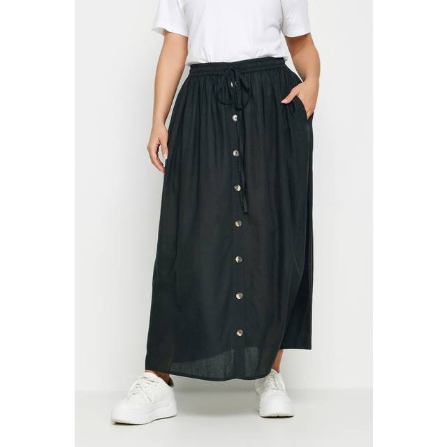 Yours Curve Black Button Front Chambray Maxi Skirt, Women's Curve & Plus Size, Yours - 20