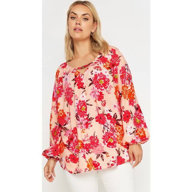 Yours Curve Pink Floral Print Balloon Sleeve Blouse, Women's Curve & Plus Size, Yours - 14