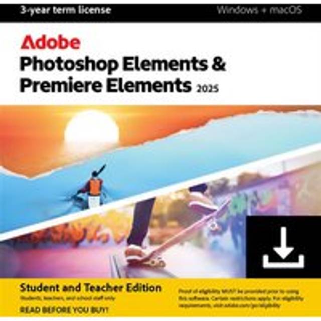 Adobe Photoshop & Premiere Elements (Student & Teacher) Digital Download for Windows Or Mac, for 1 User - 3 Year License, 3 Year License Included