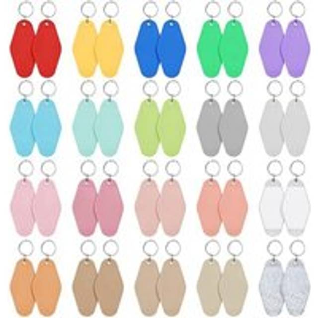 40 pcs Hotel Keychain Blank with Key Rings, 20 Colors Plastic Rhombus Motel Keychain, Sublimation Blanks