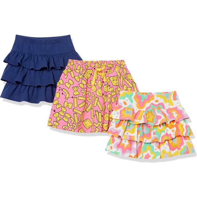Girls' Knit Ruffle Scooter Skirts (Previously Spotted Zebra), Pack of 3, Navy/Pink Candy/White Rainbow Print, Medium