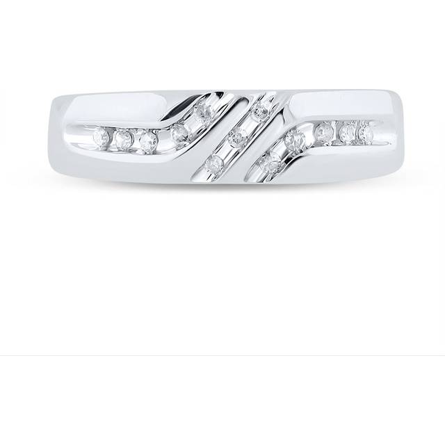 GND 22603 0.12 CTW 10KT White Gold Mens Round Channel-Set Diamond Triple Row Wedding Band Ring, Size 10