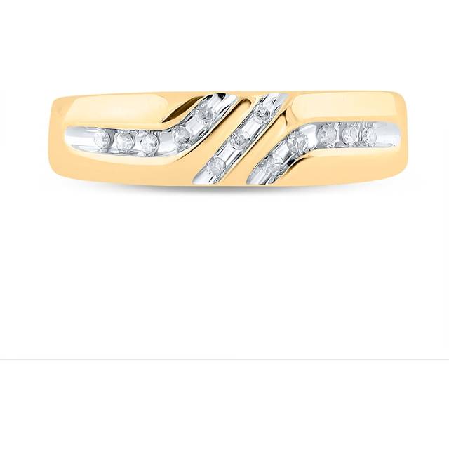 GND 21606 0.12 CTW 10KT Yellow Gold Mens Round Channel-Set Diamond Triple Row Wedding Band Ring, Size 10