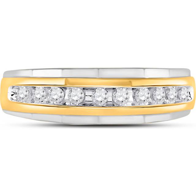 GND 11068 0.25 CTW 10KT Two-tone Gold Mens Round Diamond Wedding Channel Set Band Ring, Size 10