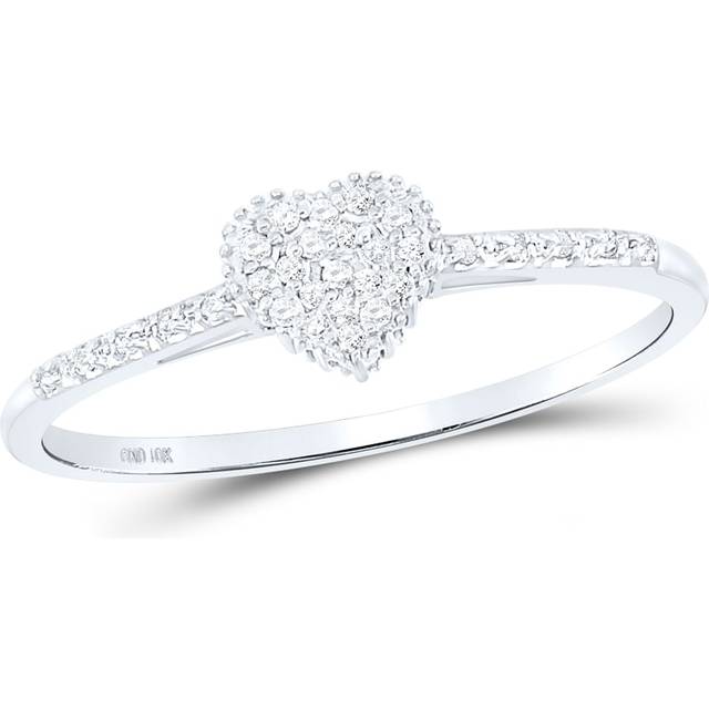 GND 55513 0.08 CTW 10KT White Gold Womens Round Diamond Slender Dainty Heart Ring, Size 7