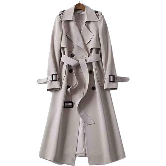 (S, gray) Spring Autumn Trench Coat Woman New Belt Korean Double Breasted Mid Lo