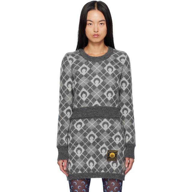 Marine Serre Gray Moon Argyle Knit Cropped Sweater - GR00 LIGHT GREY - S