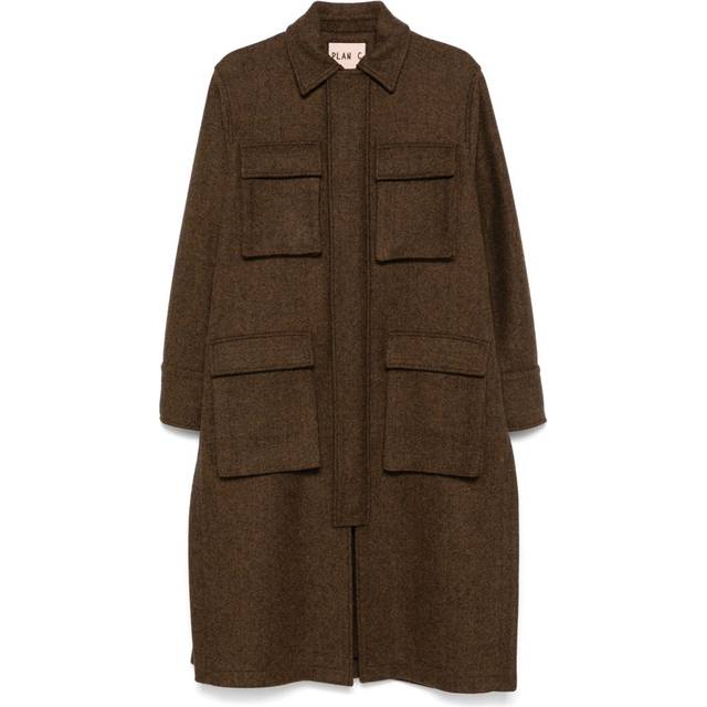 Plan C - herringbone coat - women - Wool/Cotton/Polyamide - 42 - Brown
