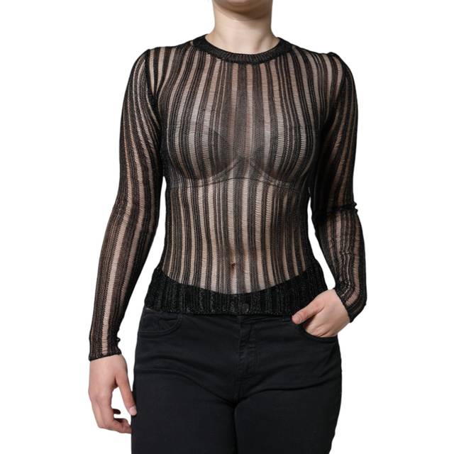 Black Stripe See Through Long Sleeves Top - IT40|S