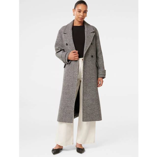 Forever New Candice Herringbone Double Breasted Coat, Grey Herringbone