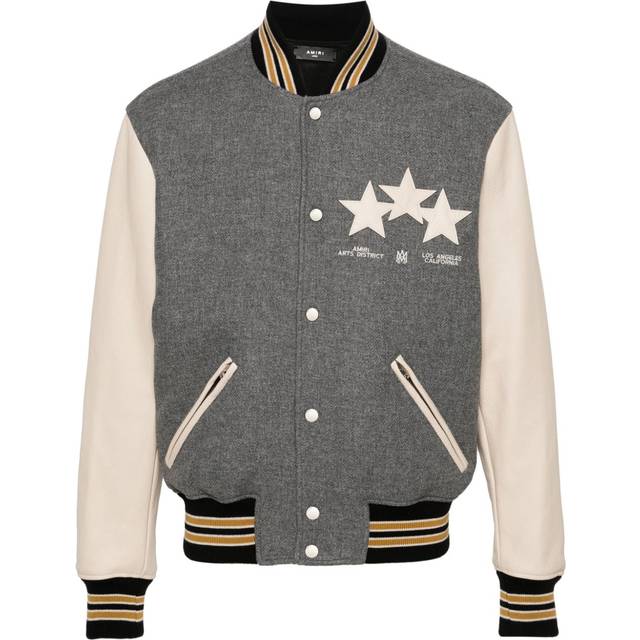 AMIRI - Oversized Stars varsity jacket - men - Nylon/Wool/Viscose/Bovine Leather (top grain) - M - Grey