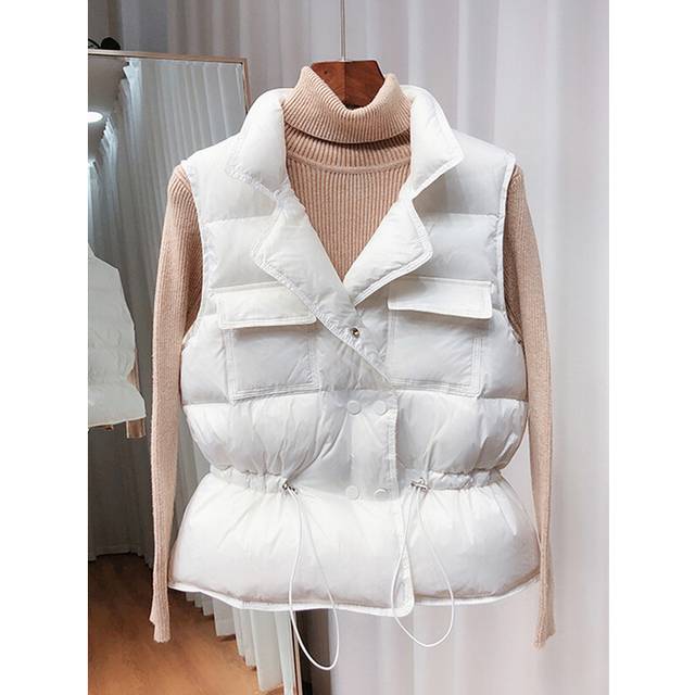 (S, white) 2024 New Ultra Light Down Vest Women Short Vest Windproof Lightweight