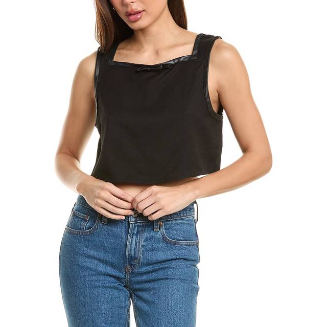 WeWoreWhat Cropped Square Neck Linen-Blend Top