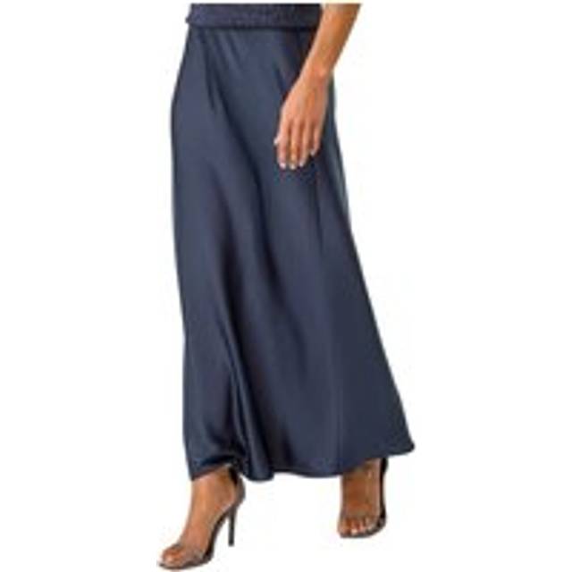 Roman Petite Midnight Blue Satin Bias Cut Skirt - Size 12