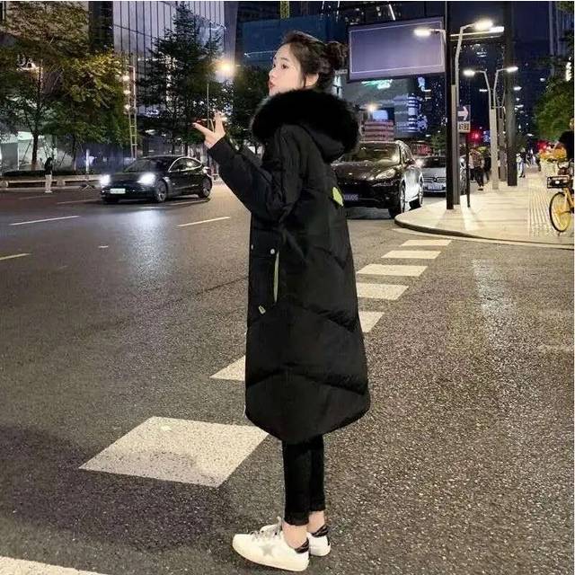 (L, Black) Women's Long Hooded Parkas, Warm and Thick Coats, White Cotton-Padded