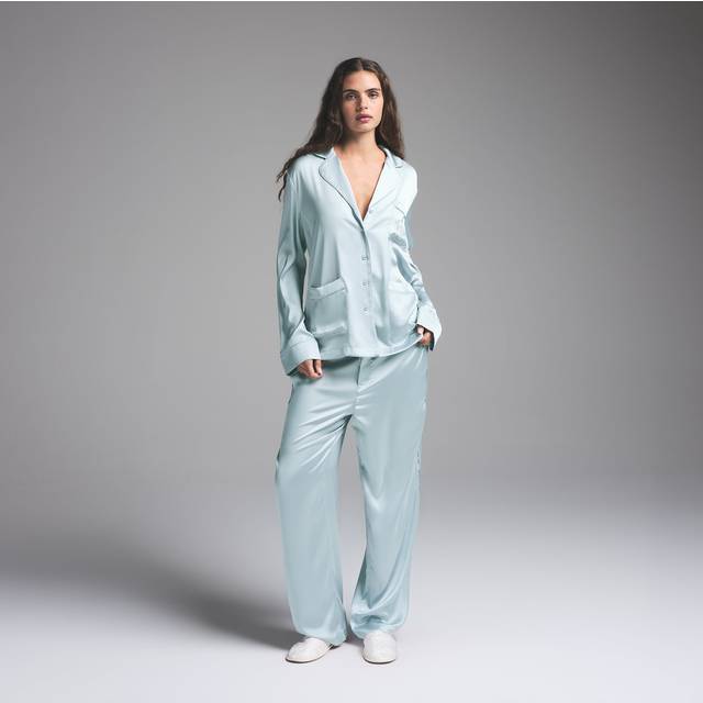 SKIMS Long Sleeve Button Up Pajama Set | Blue | 4XL | SKIMS Hotel Shine - Frost
