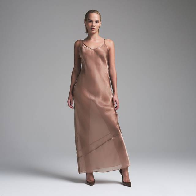 SKIMS Cami Top Long Dress | Medium Neutral | Large | Liquid Organza - Sienna