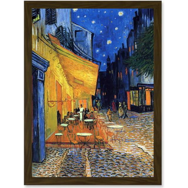Vincent Van Gogh Cafe Terrace At Night Place Du Forum Arles 1888 A4 Artwork Framed Wall Art Print - Brown - One Size