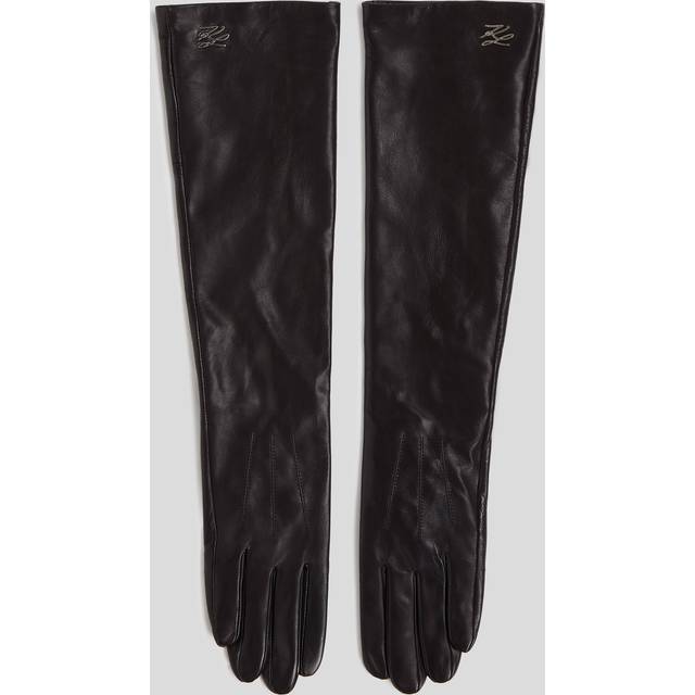 Karl Lagerfeld, K/autograph Long Leather Gloves, Woman, Black, Size: S