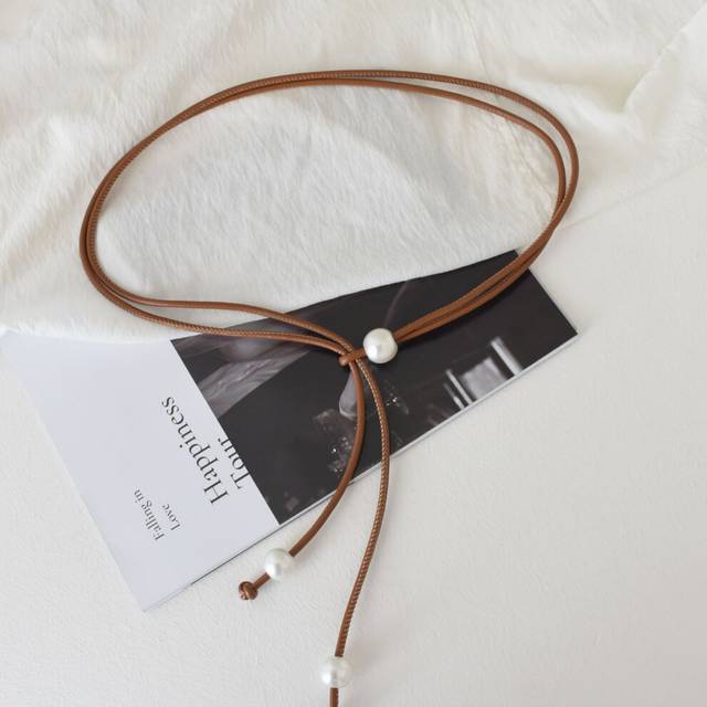 (Pearl Tan Cord) Pu Pearl Classic Waist Belt For Women Perfect For Casual And Elegant Outfits