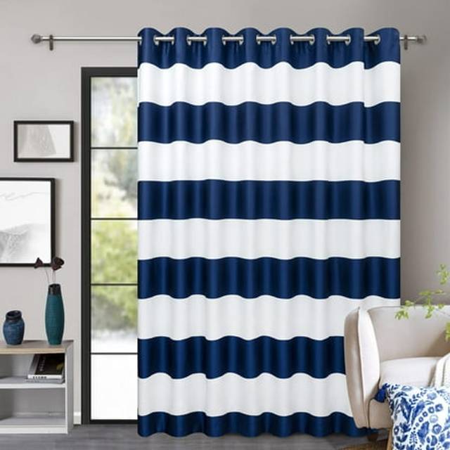 DriftAway Mia Room Divider Curtain 84 Inches Long Patio Door Sliding Glass Door Curtains Navy and White Stripe Privacy Closet Curtain Extra Wide Room