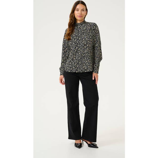 KAFFE Malene Balloon Sleeve Top, Black/White