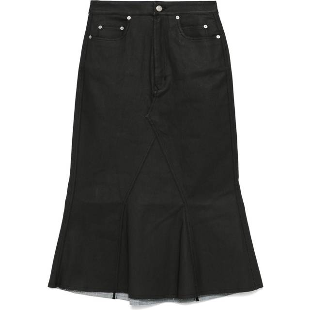 Rick Owens - coated midi skirt - women - Cotton/Rubber/Elastomultiester/Cotton - 38 - Black