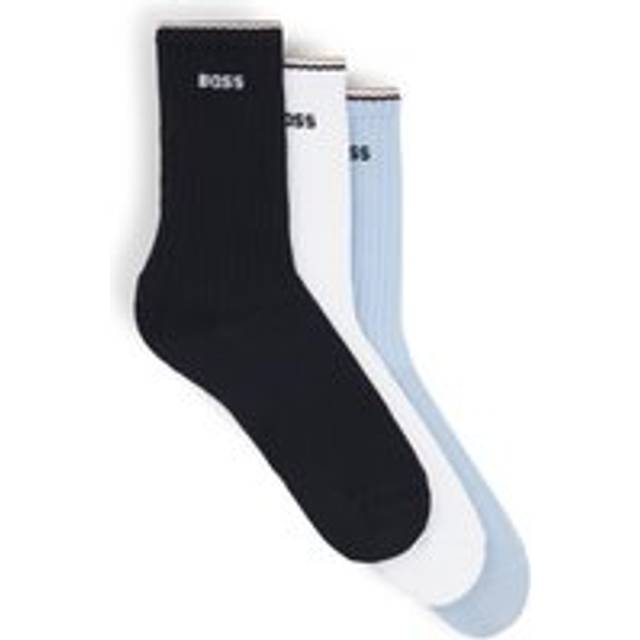 BOSS Logo Stripe Ankle Socks, Pack of 3, Pale Blue/Multi
