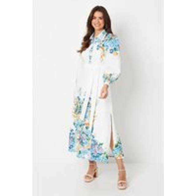 Womens Floral Western Belted Midi Shirt Dress - Ivory - 12
