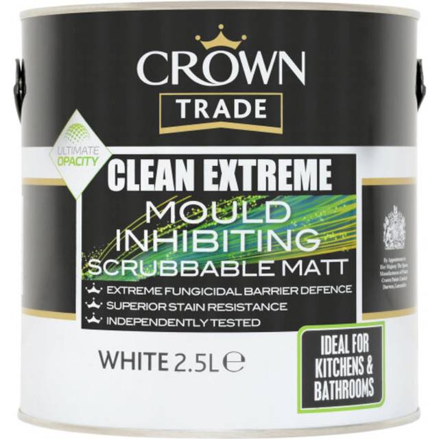 Crown Trade Clean Extreme Mould Inhibiting Scrubbable Matt, White 2.5L