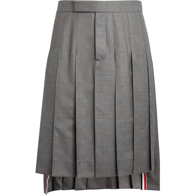 Thom Browne Wool Pleated Midi Skirt - Grey - One size