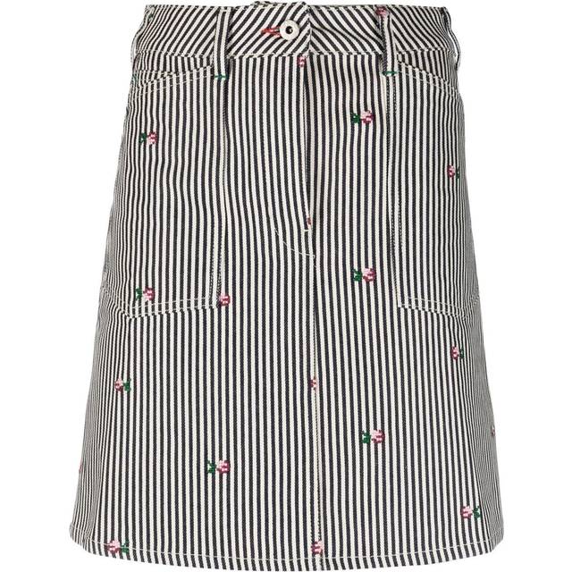 Kenzo - floral-embroidered stripe-print skirt - women - Cotton - 26 - White