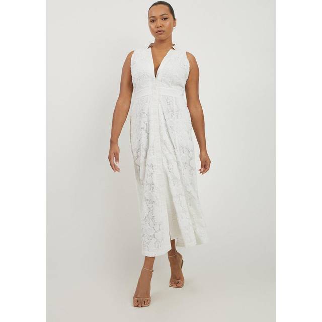 Lydia Millen Plus Size Lace With Cotton Sateen Woven Halter Dress - Ivory