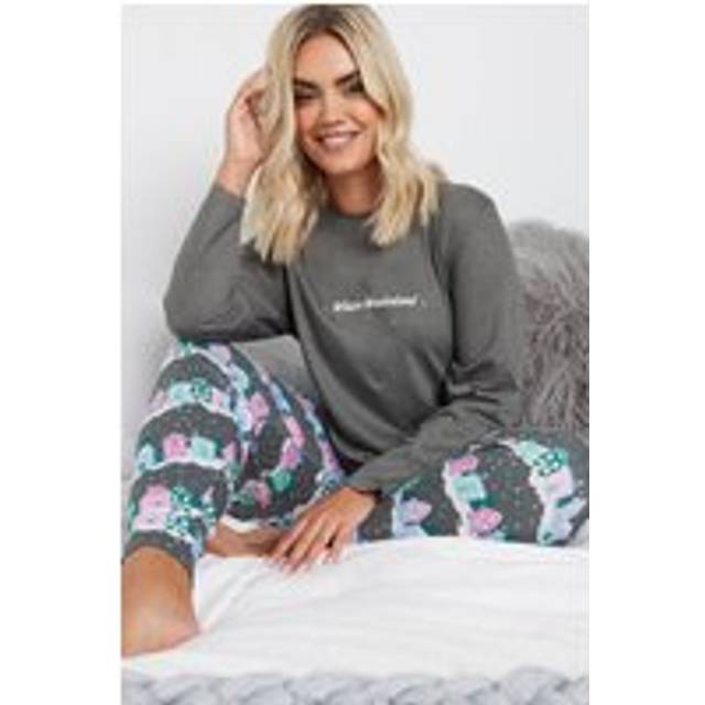 Yours Curve Grey 'Winter Wonderland' Cuffed Pyjama Set - 22-24
