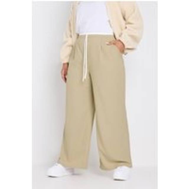 Yours Curve Natural Brown Contrast Waist Wide Leg Trousers, Women's Curve & Plus Size, Yours - 22-24